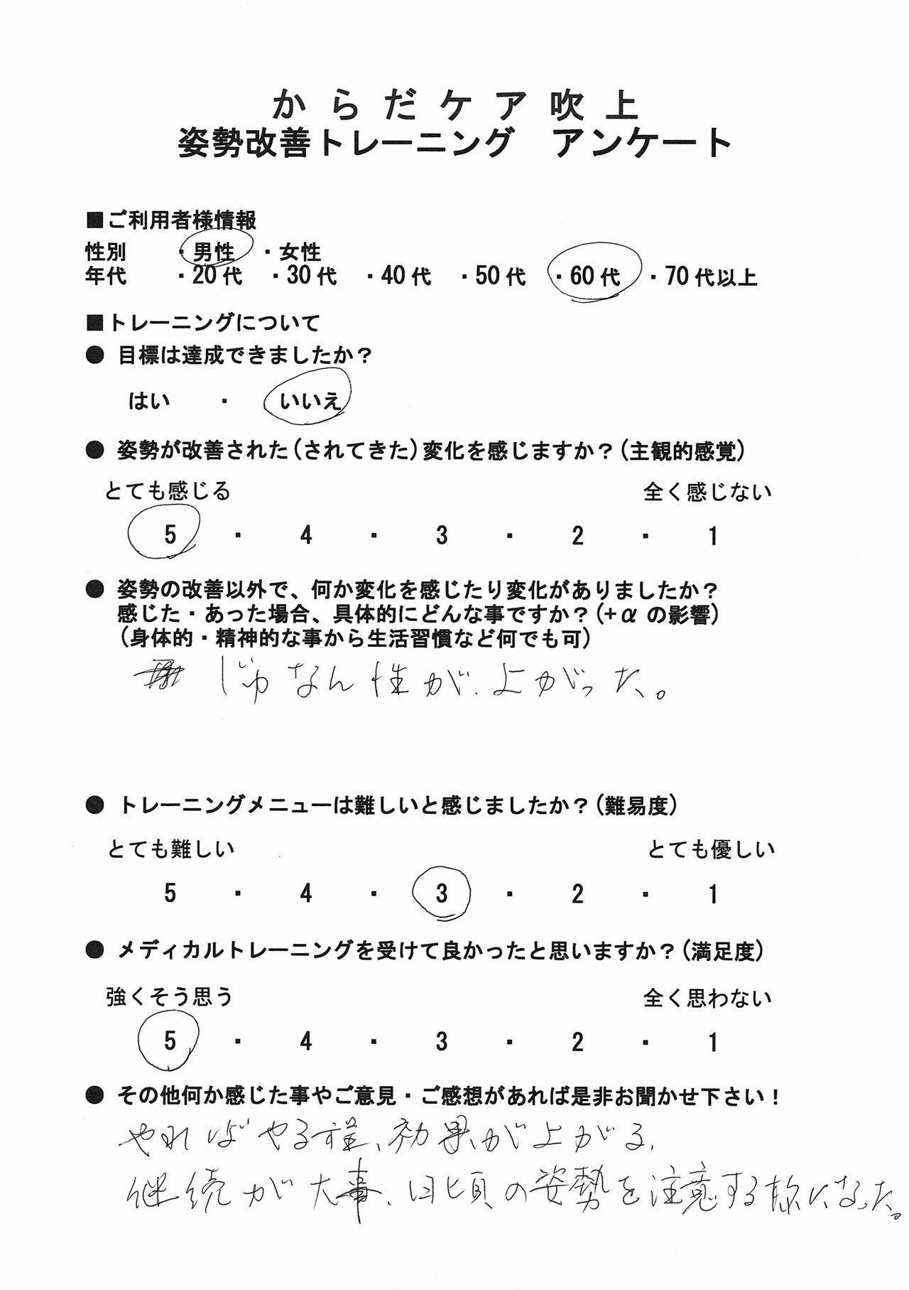 E様の3か月コース終了時の感想