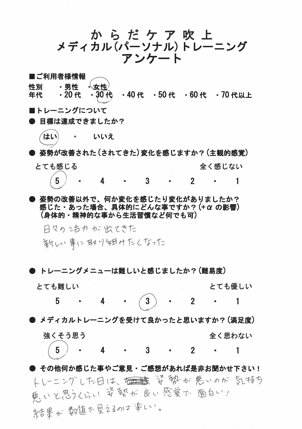 K様モニター終了時の感想