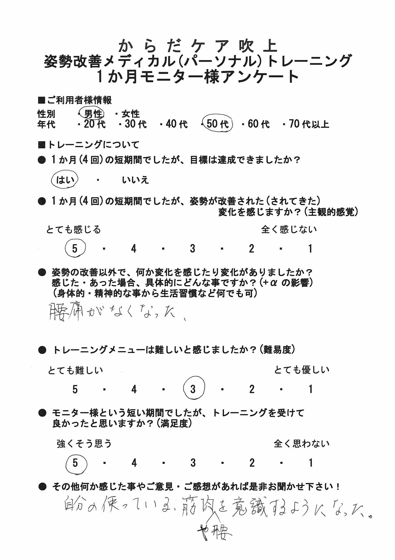 E様のモニター終了時の感想